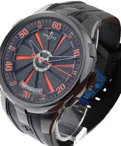 Turbine Larger Size in Black DLC Steel on Black Rubber Strap with Black and Orange Dial