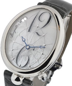 Reine de Naples in Steel on Grey Leather Strap with Mother of Pearl Dial