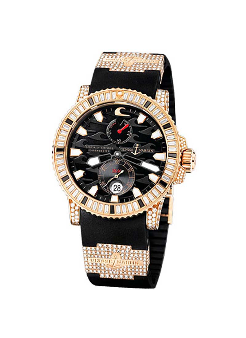 Ulysse Nardin Maxi Marine Diver Chronometer in Rose Gold with Baguette Diamond Bezel