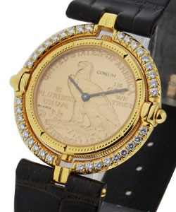 US $5 Gold Eagle Coin Rotating Watch Yellow Gold on Strap with Diamond Bezel