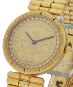 US $2.50 Gold Coin Eagle Watch Yellow Gold on Strap with Inner Diamond Bezel