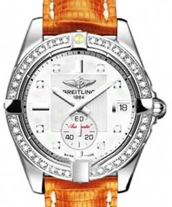 Galactic 36 Ladies' Automatic in Steel w/ Diamond Bezel Steel on Orange Lizard Leather w/ Mother of Pearl Dial