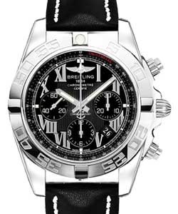 Chronomat B01 Mens Automatic Chronograph in Steel on Black Calfskin Strap with Black Roman Dial