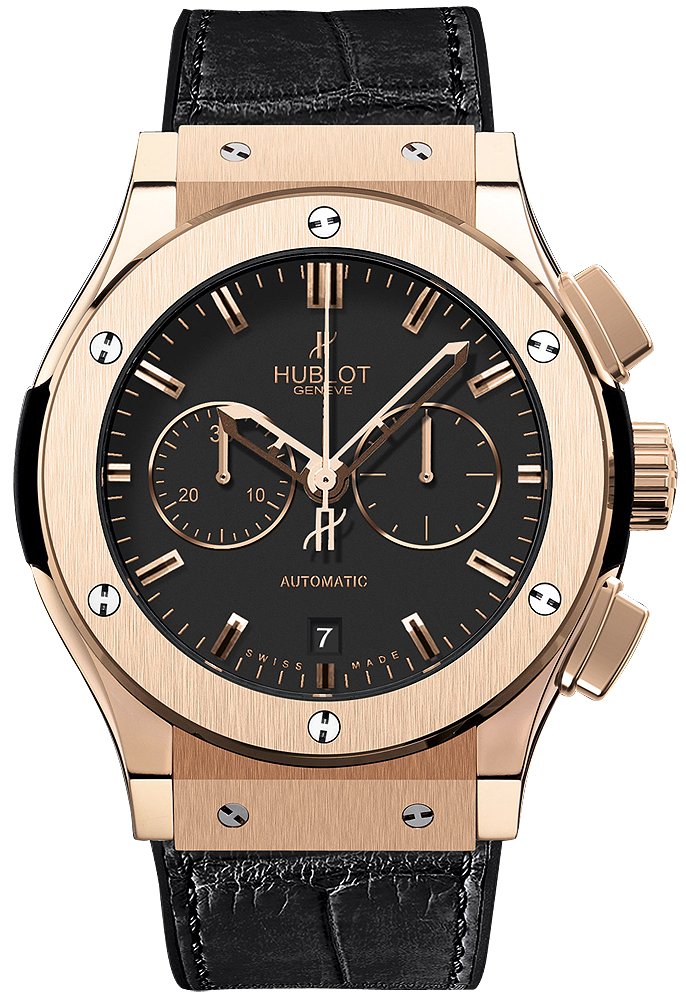 Classic Fusion 45mm Chronograph in Roe Gold on Black Crocodile Leather Strap with Black Dial
