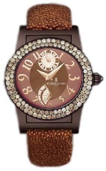 Tondo RM 38.5mm Autoamtic in White Gold, PVD with Diamond Bezel on Brown Galuchat Leather Strap with Brown Diamond Dial