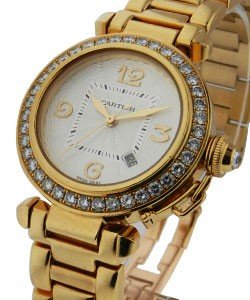 32mm Pasha with Diamond Bezel Yellow Gold on Bracelet with Silver Dial