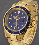 Submariner in Yellow Gold With Blue Bezel on Yellow Gold Oyster Bracelet With Blue Dial