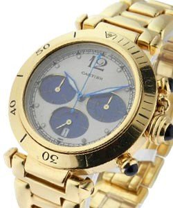 38mm Pasha Chronograph Yellow Gold on Bracelet - Quartz - White Dial with Blue Subdials