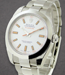 Milgauss 40mm in Steel with Domed Bezel on Oyster Bracelet with White Dial with Orange Luminous Markers