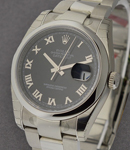 Datejust 36mm in Steel with Domed Bezel on Steel Oyster Bracelet with Black Roman Dial
