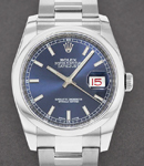 Datejust 36mm in Steel with Domed Bezel on Steel Oyster Bracelet with Blue Stick Dial