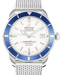Superocean Heritage 42mm in Steel with Blue Bezel on Steel Bracelet with Silver Dial