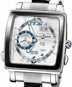 Quadrato Dual Time Perpetual in White Gold with Ceramic Bezel on White Gold Bracelet with Silver Dial