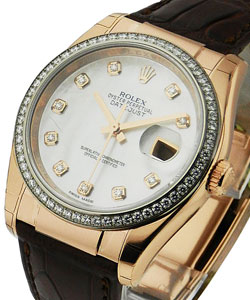 Datejust in Rose Gold with Diamond Bezel on Black Alligator Leather Strap and White MOP Diamond Dial