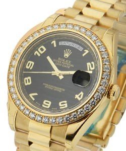 Day-Date II President in Yellow Gold with Diamond Bezel on Yellow Gold President Bracelet with Black Wave Arabic Dial