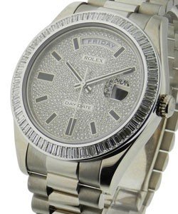 President Day Date 41mm in White Gold with Baguette Diamond Bezel on President Bracelet with Pave Diamond Dial