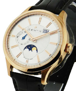 El Primero Captain Elite Moonphase in Rose Gold on Black Alligator Leather Strap with Silver Dial