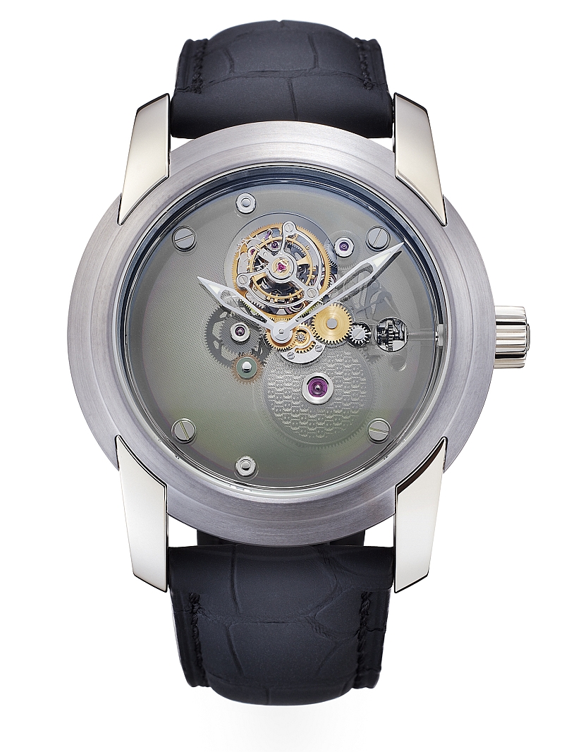 L-Evolution One-Minute Flying Sapphire Carrousel in White Gold on Black Leather Strap with Transparent Dial - Limited Editon of 50 pcs
