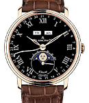 Villeret 8 Day Moon Phase and Complete Calendar 42mm Automatic in Rose Gold on Brown Crocodile Leather Strap with Black Dial
