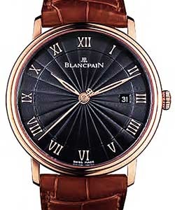 Villeret Ultra Slim 40mm Automatic in Rose Gold on Brown Crocodile Leather Strap with Black Roman Dial