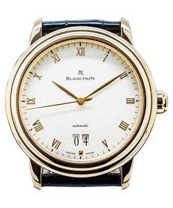 Villeret Ultra Slim Big Date Automatic 38mm in Rose Gold on Black Alligator Leather Strap with Silver Dial