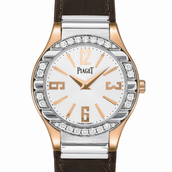 Polo Ladies in Rose Gold with Diamond Bezel on Brown Leather Strap with White Dial