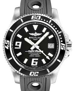 Superocean Abyss 44mm in Steel  on Black Ocean Rubber Strap with Black Dial