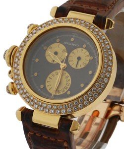  Pasha 35mm Chronograph with Diamond Bezel Yellow Gold on Strap with Grey and Champagne Dial