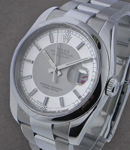 Datejust 36mm in Steel with Domed Bezel on Steel Oyster Bracelet with Silver Tuxedo Stick Dial