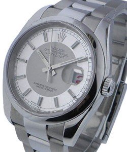 Datejust 36mm in Steel with Domed Bezel on Steel Oyster Bracelet with Silver Tuxedo Stick Dial