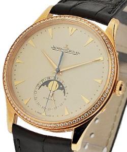 Master Ultra Thin Moon in Rose Gold with Diamond Bezel on Brown Leather Strap with Beige Dial