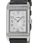 Grande Reverso Lady Ultra Thin in Steel with Partial Diamond Bezel on Black Crocodile Leather Strap with Silver Guilloche Dial