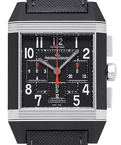 Reverso Squadra Chronograph GMT in Steel on Black Canvas Strap with Black Guilloche Dial