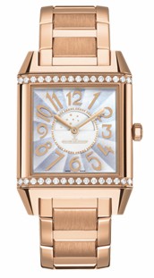 Reverso Squadra Lady Automatic in Rose Gold with Diamond Bezel on Rose Gold Bracelet with Mother of Pearl Dial