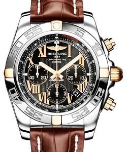 Chronomat B01 Chronograph in 2-Tone on Brown Crocodile Leather Strap with Black Roman Dial