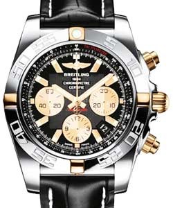 Chronomat B01 Chronograph in 2-Tone on Black Crocodile Leather Strap with Black Dial and Gold Subdials