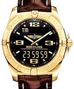 Aerospace Professional Men's Quartz in Yellow Gold on Brown Crocodile Leather Strap with Black Dial