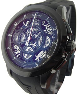 Perrelet Split Seconds Chronograph in Ceramic on Black Rubber Strap with Skeleton Dial