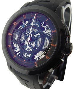 Perrelet Split Seconds Chronograph Ceramic on Rubber Strap w Skeleton Dial/ Orange Num.