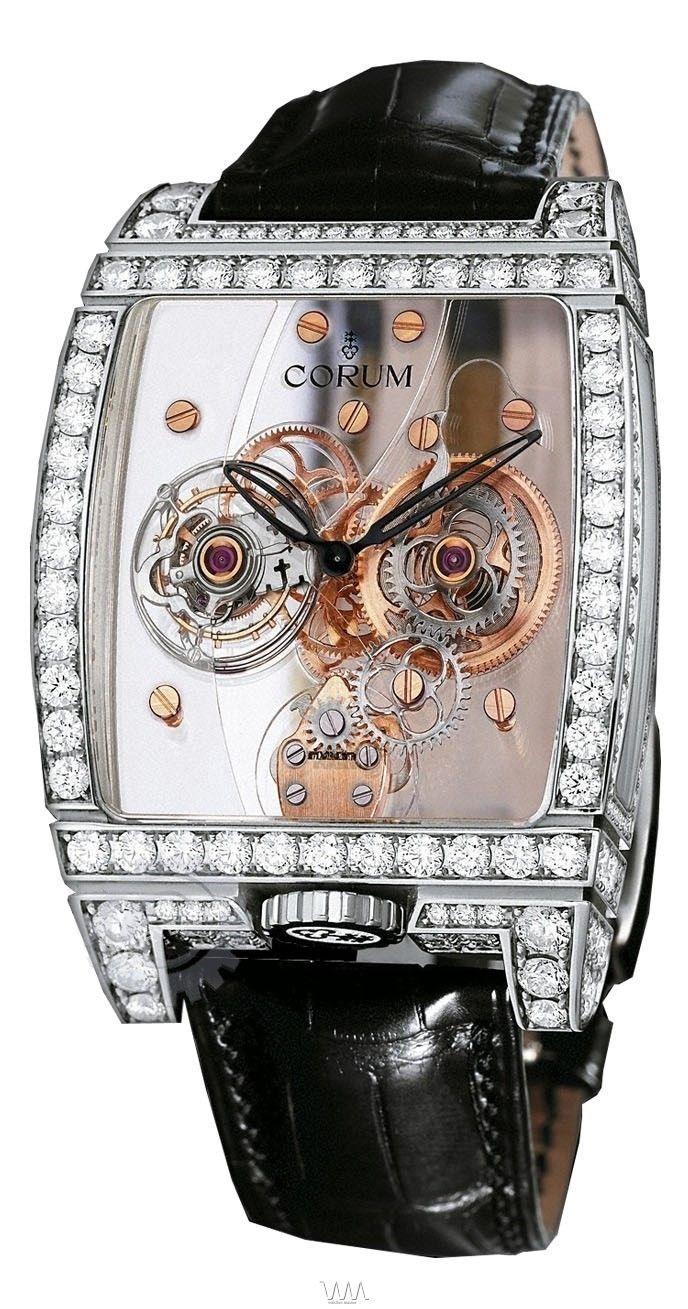 Tourbillon Panoramique Mens Manual in Platinum with Diamond Bezel on Black Crocodile Leather Strap with Skeleton Dial