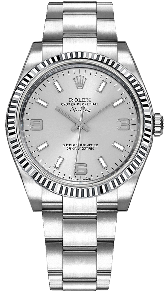 Rolex Unworn Air King 34mm in Steel with White Gold Fluted Bezel
