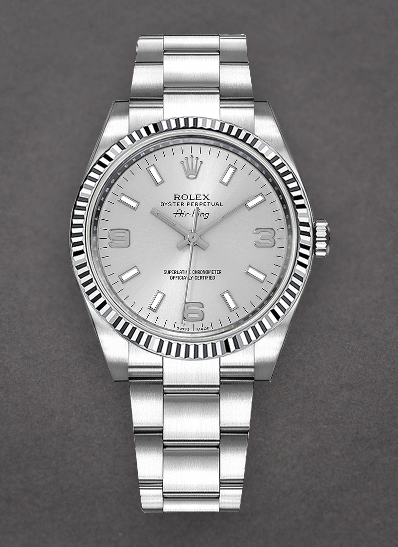 Rolex Unworn Air King 34mm in Steel with White Gold Fluted Bezel