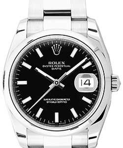 Date 34mm in Steel with Domed Bezel on Oyster Bracelet with Black Dial