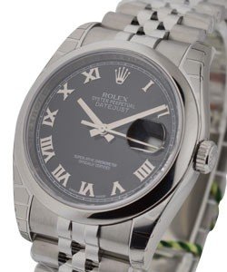 Datejust 36mm in Steel with Domed Bezel on Jubilee Bracelet with Black Roman Dial