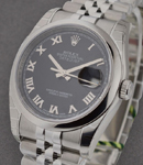 Datejust 36mm in Steel with Domed Bezel on Jubilee Bracelet with Black Roman Dial