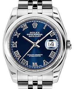 Datejust 36mm in Steel with Domed Bezel on Steel Jubilee Bracelet with Blue Roman Dial