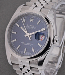 Datejust 36mm in Steel with Domed Bezel on Steel Jubilee Bracelet with Blue Stick Dial