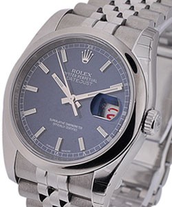 Datejust 36mm in Steel with Domed Bezel on Steel Jubilee Bracelet with Blue Stick Dial