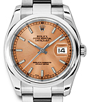 Datejust 36mm in Steel with Domed Bezel in Steel Oyster Bracelet with Salmon Dial