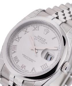 Datejust 36mm in Steel with Domed Bezel on Bracelet with Rhodium Roman Dial